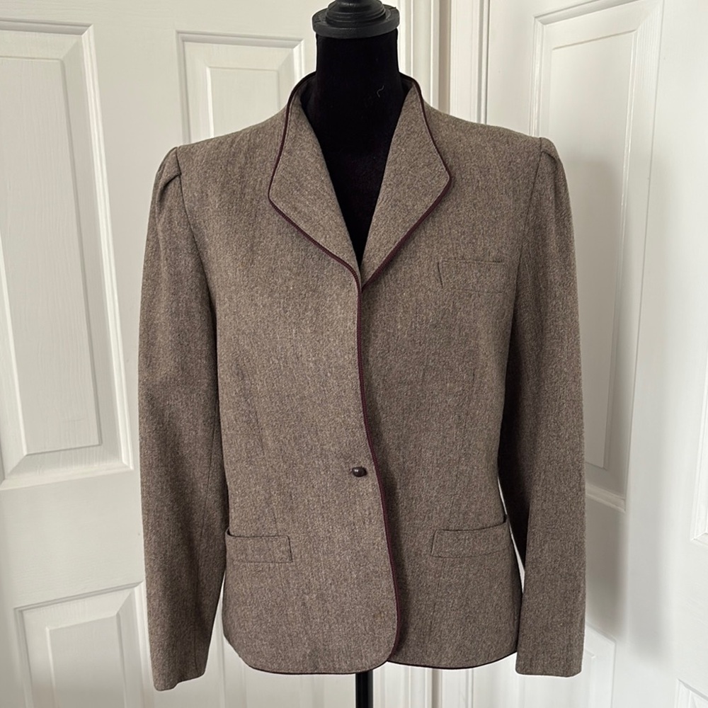 Unique Vintage Brown Blazer with Purple Trim